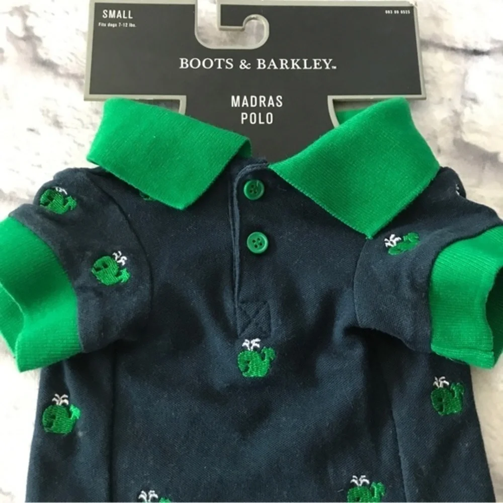 Boots and Barkley Navy Madras Polo Embroidered Whales‎ sz Sm Small Breeds